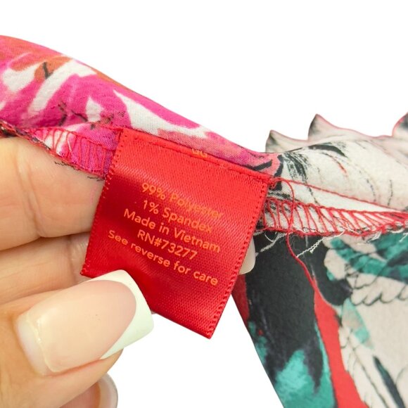 Jennifer Lopez Women SZ XL Red Floral Cold Shoulder Top Blouse V neck - Picture 4 of 14